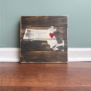 Rustic Massachusetts Wall Art with Heart Over Boston